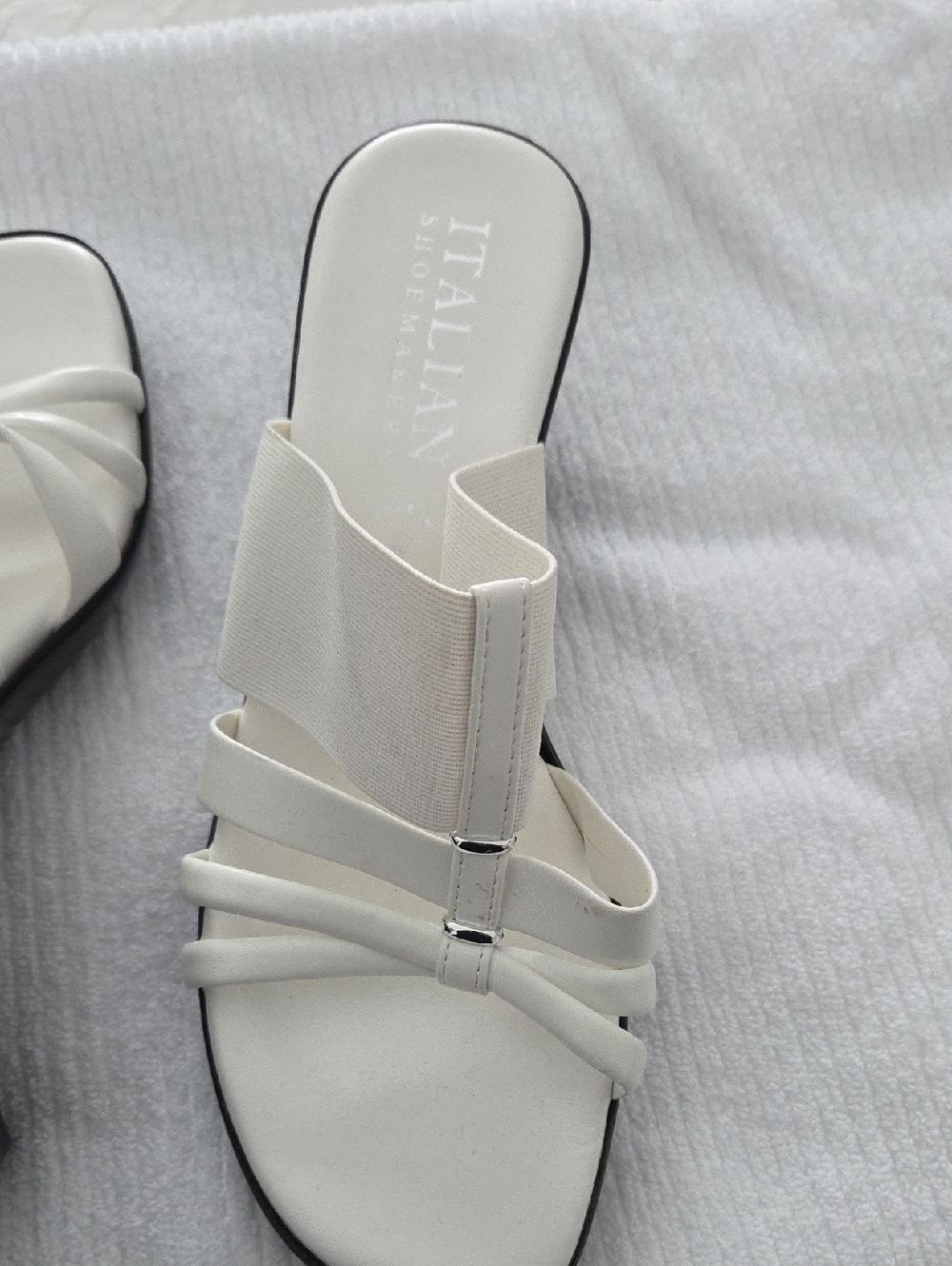 Italian Shoemakers  White Elastic Slide Sandals